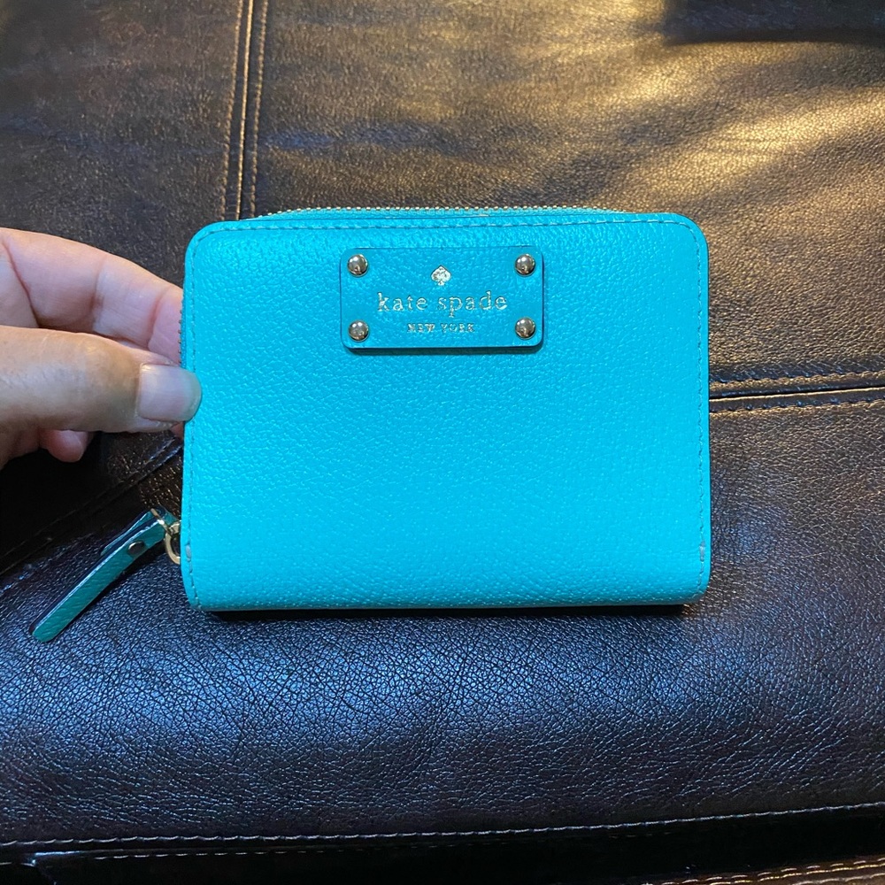 Kate Spade small blue green wallet.